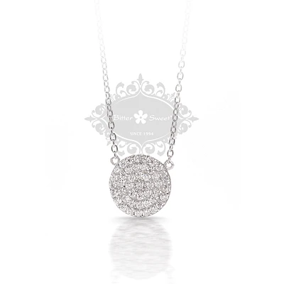 Sterling Silver 12mm Cubic Zirconia Disc Necklace