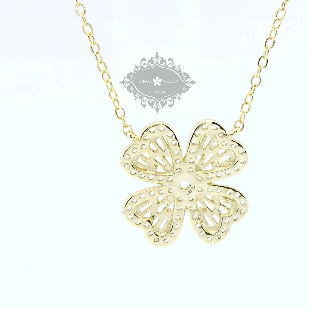 Gold Plated Sterling Silver Flower Cubic Zirconia Necklace