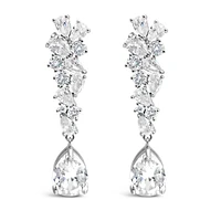 Bridal  Silver Tear Drop Cluster  Long  Cubic Zirconia Earrings 155181