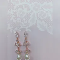 Bridal Rosegold Pearl Cubic Zirconia Drop Earrings 145910