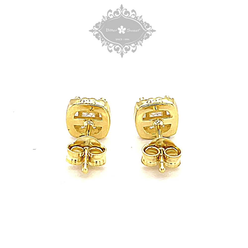 Gold Plated Sterling Silver Square Cubic Zirconia Earrings 144330