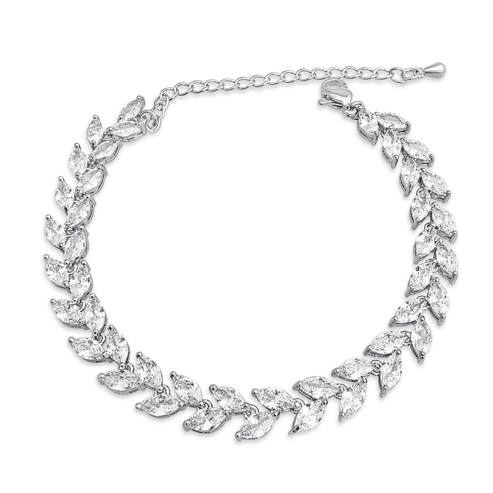 Bridal Silver Cubic Zirconia Marquise Leaf Bracelet 155185