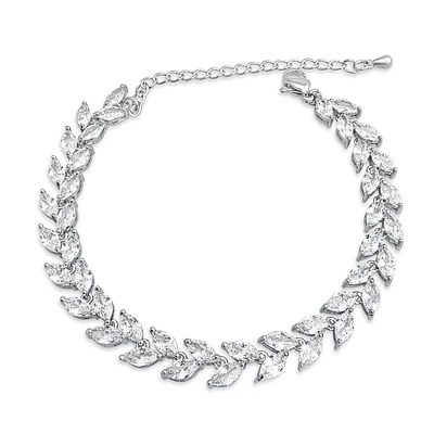 Bridal Silver Cubic Zirconia Marquise Leaf  Bracelet 155185