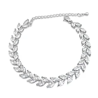 Bridal Silver Cubic Zirconia Marquise Leaf  Bracelet 155185