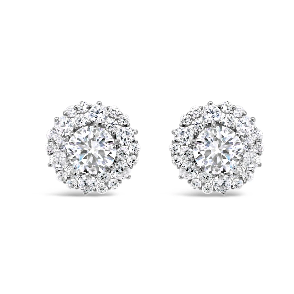 Sterling Silver  Round Cubic Zirconia Earrings 155045