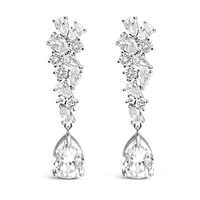 Bridal  Silver Tear Drop Cluster  Long  Cubic Zirconia Earrings 155181