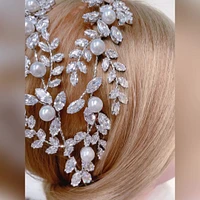 Bridal Silver Pearl Cubic Zirconia Headband 145826