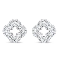 Sterling Silver Clover baguette  Cubic Zirconia Earrings 155057