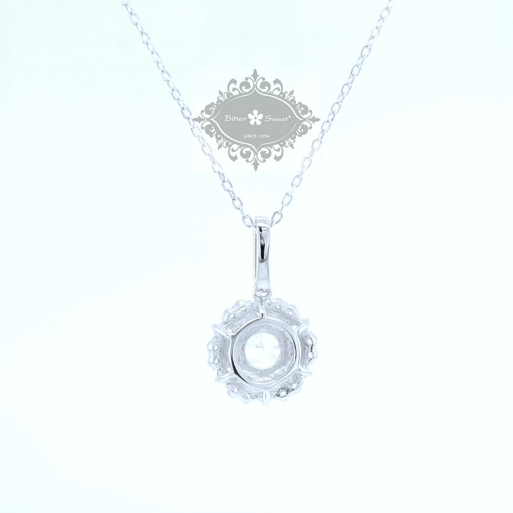 Sterling Silver Round outline Cubic Zirconia Necklace 155044