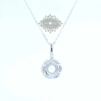 Sterling Silver Round outline Cubic Zirconia Necklace 155044