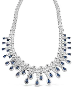 Bridal Silver Tear Drop Sapphire  Cubic Zirconia Necklace +Earrings Set 155007