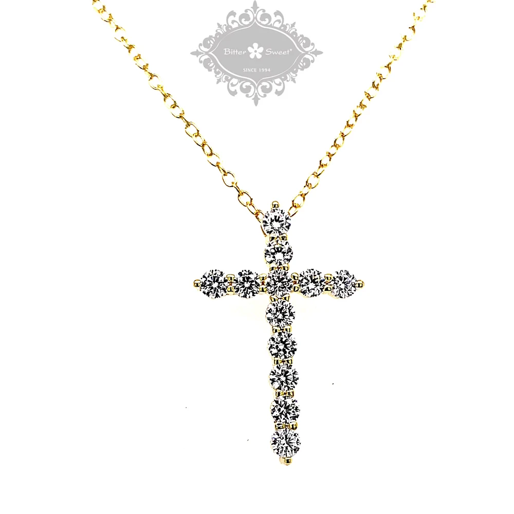 Gold Plated Sterling Silver Cubic Zirconia Cross Necklace 144943
