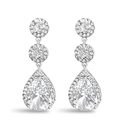 Bridal Silver Tear Drop Halo  Cubic Zirconia Earrings 155158