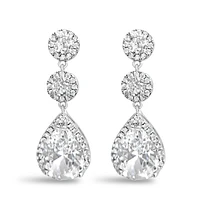 Bridal Silver Tear Drop Halo  Cubic Zirconia Earrings 155158