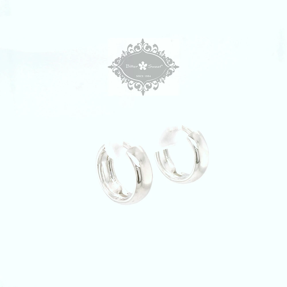 Sterling Silver  Round Plain Huggies Earrings 155078