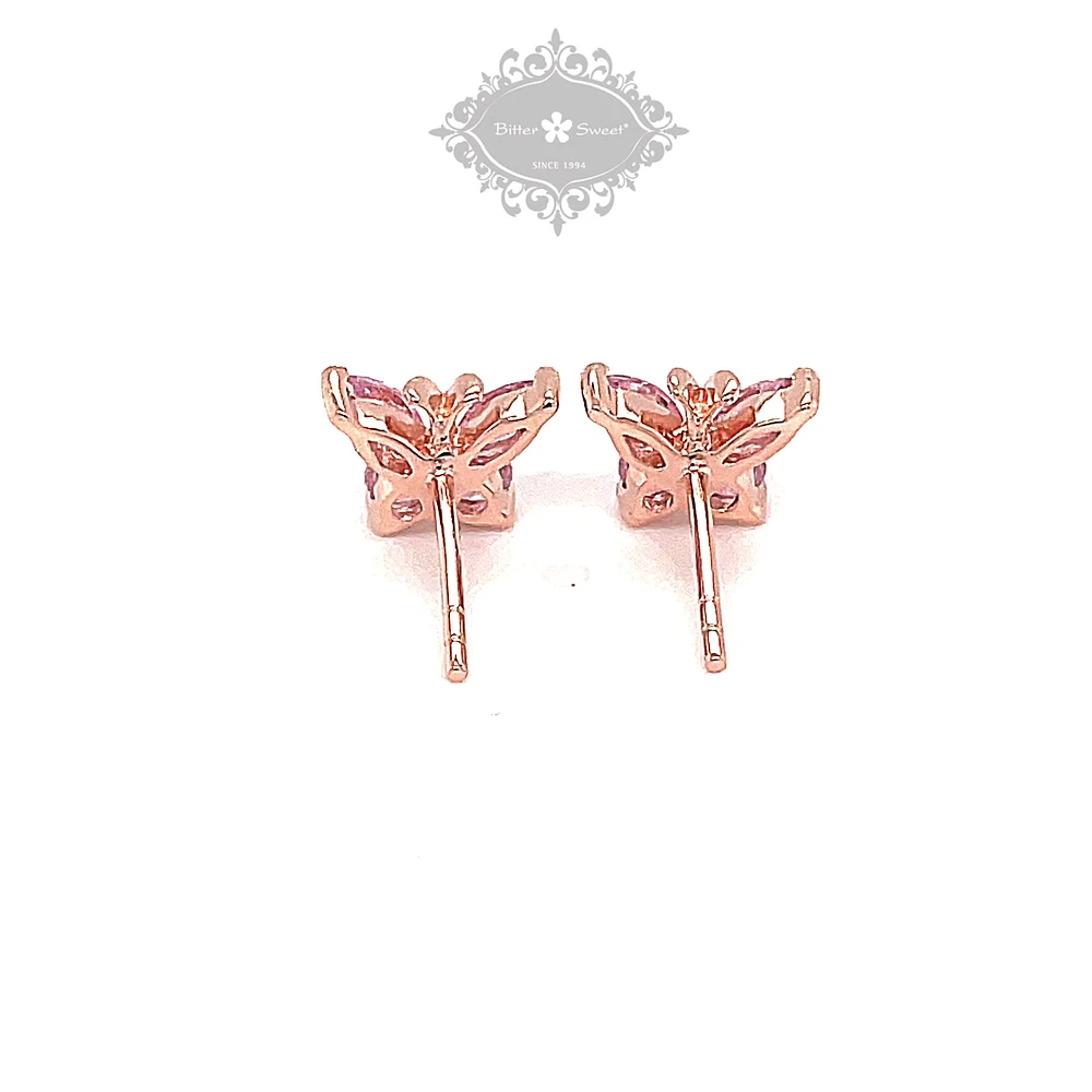 Rosegold Plated Sterling Silver Cubic Zirconia Butterfly Earrings 143356