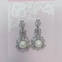 Bridal Pearl Cubic Zirconia Drop Earrings 145903