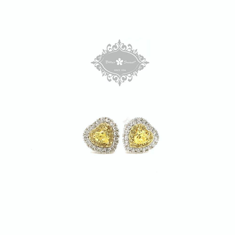 Sterling Silver Yellow Heart Cubic Zirconia Earrings 153483