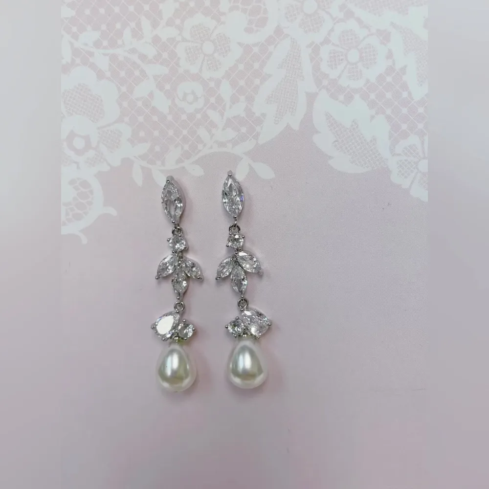 Bridal Pearl Cubic Zirconia Drop Earrings 145908