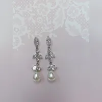 Bridal Pearl Cubic Zirconia Drop Earrings 145908