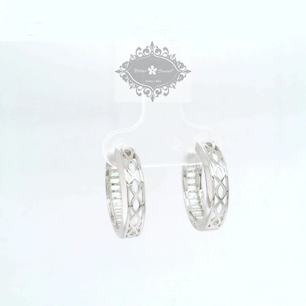 Sterling Silver  Cubic Zirconia Baguette Huggies Earrings 155066