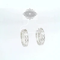 Sterling Silver  Cubic Zirconia Baguette Huggies Earrings 155066