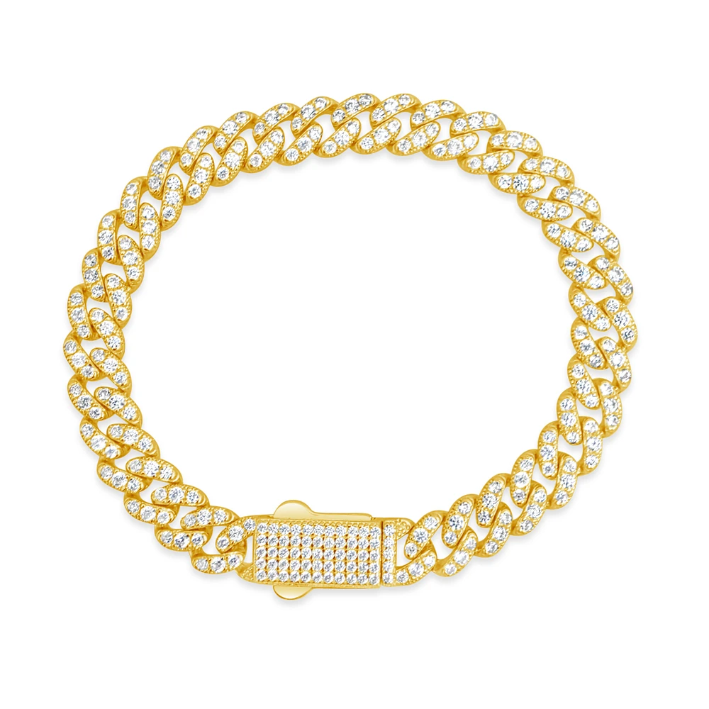 Yellow Gold Plated Sterling Silver Cubic Zirconia Cuban link  Bracelet 155081