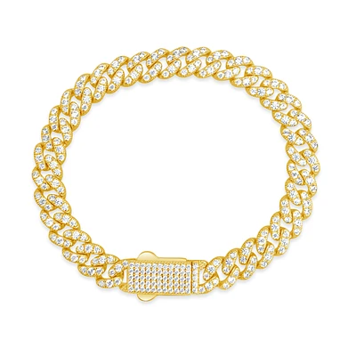 Yellow Gold Plated Sterling Silver Cubic Zirconia Cuban link  Bracelet 155081