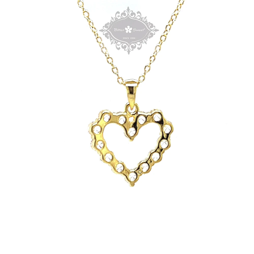 Gold Plated Sterling Silver Cubic Zirconia Heart Necklace