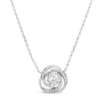 Sterling Silver Round Outline Twist Cubic Zirconia Necklace155048
