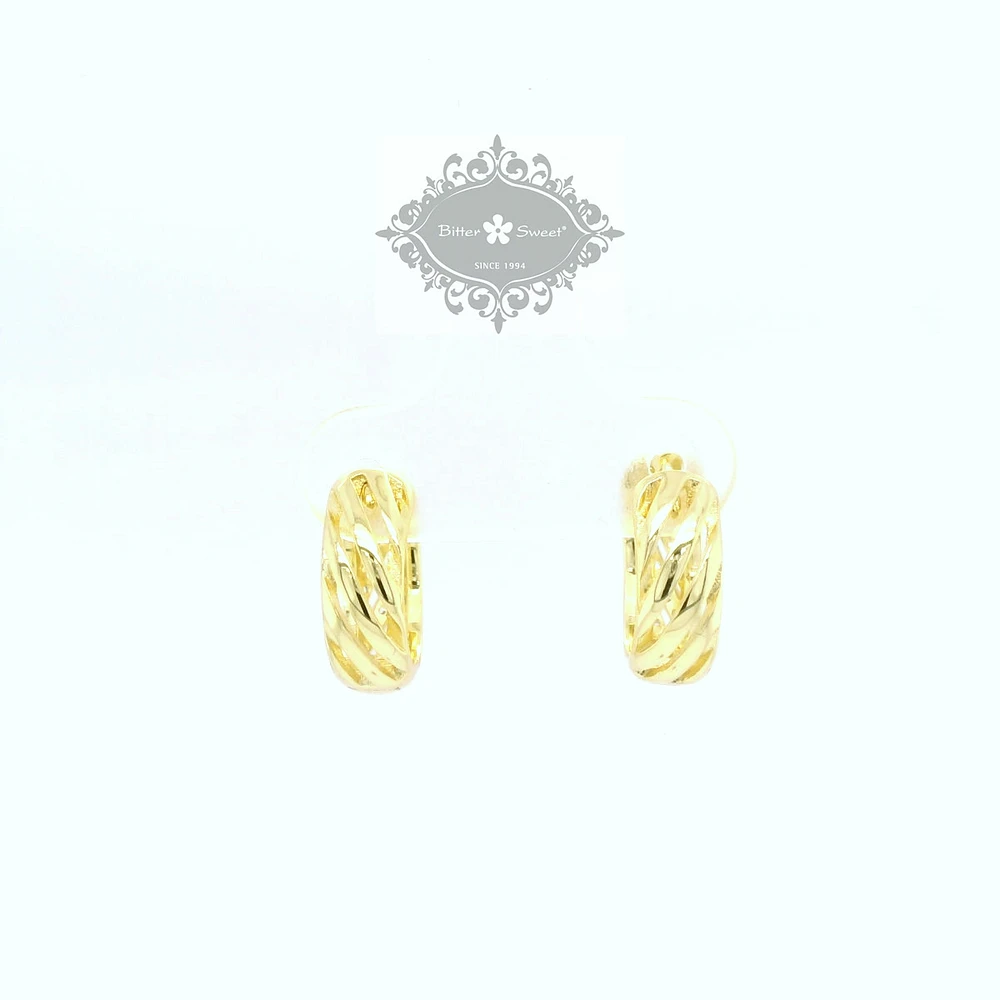 Yellow Gold Plated  Sterling Silver  Cubic Zirconia  Pave Twist Huggies 155075