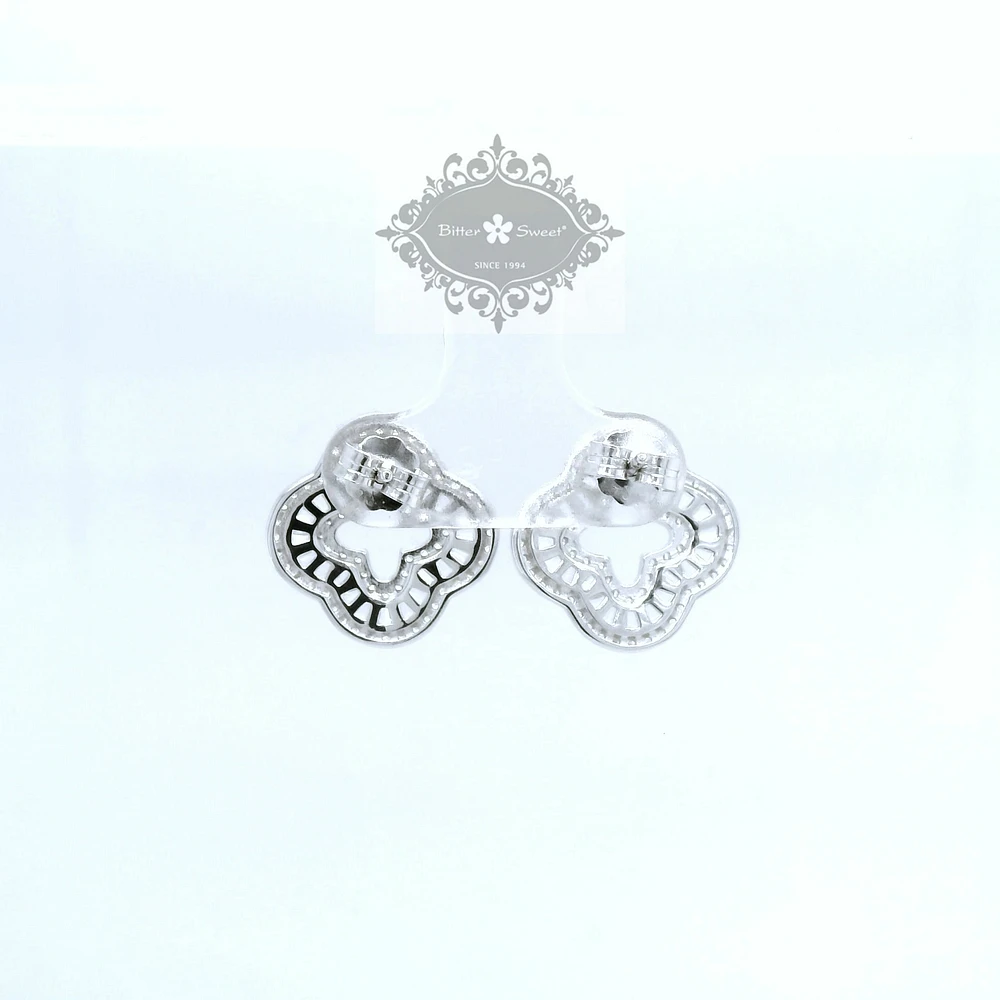 Sterling Silver Clover baguette  Cubic Zirconia Earrings 155057