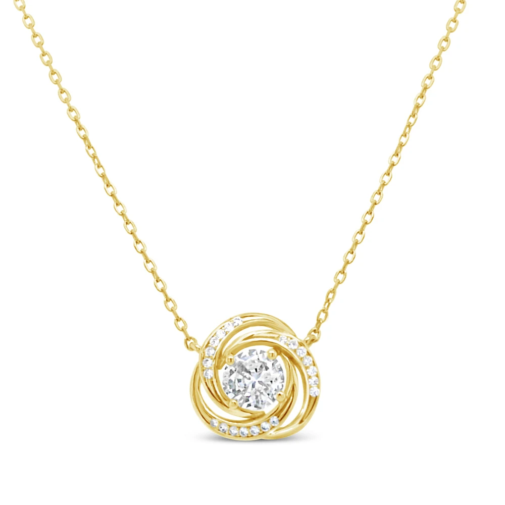 Yellow Gold Plated Sterling Silver Round Outline Cubic Zirconia Necklace155050