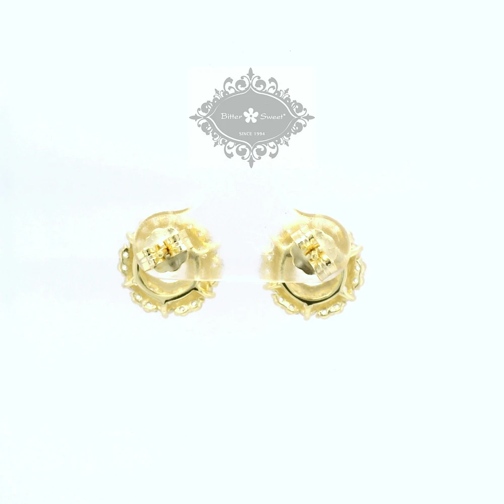 Yellow Gold Plated Sterling Silver  Round Cubic Zirconia Earrings 155047
