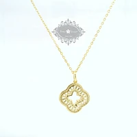 Yellow Gold Plated Sterling Silver Clover Baguette Cubic Zirconia Necklace155058