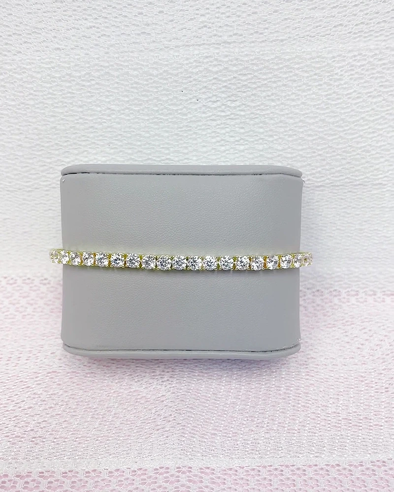Gold Plated Sterling Silver 4mm Cubic Zirconia Tennis Bracelet 152706