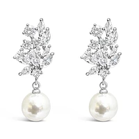 Bridal  Silver Tear Drop Pearl   Cubic Zirconia Earrings 155162