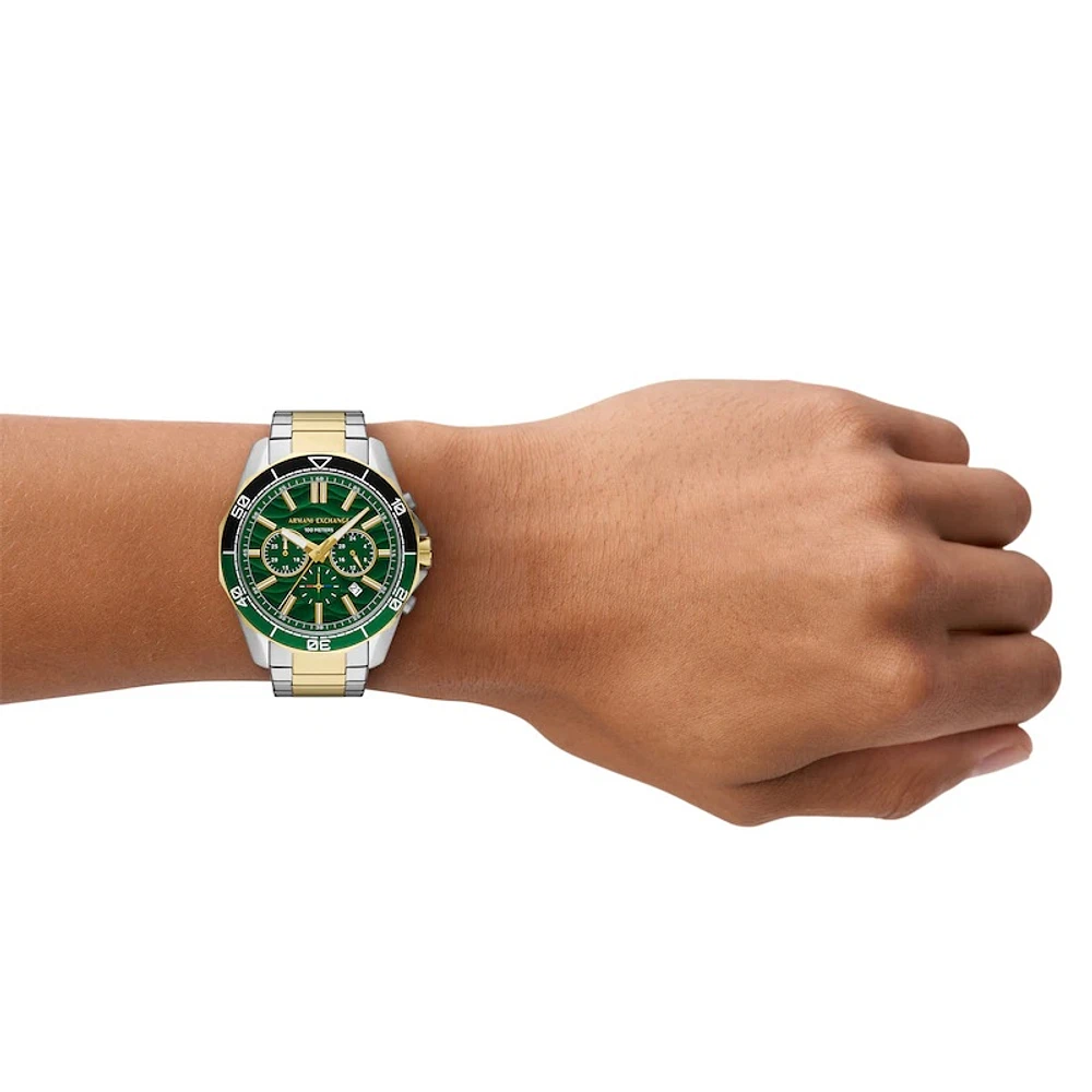 Armani Exchange Two-Tone Chronograph Watch Green Dial AX1966 154689