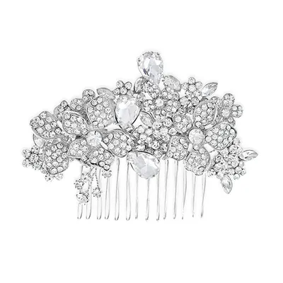 Bridal Silver Flower Hair Comb 120023