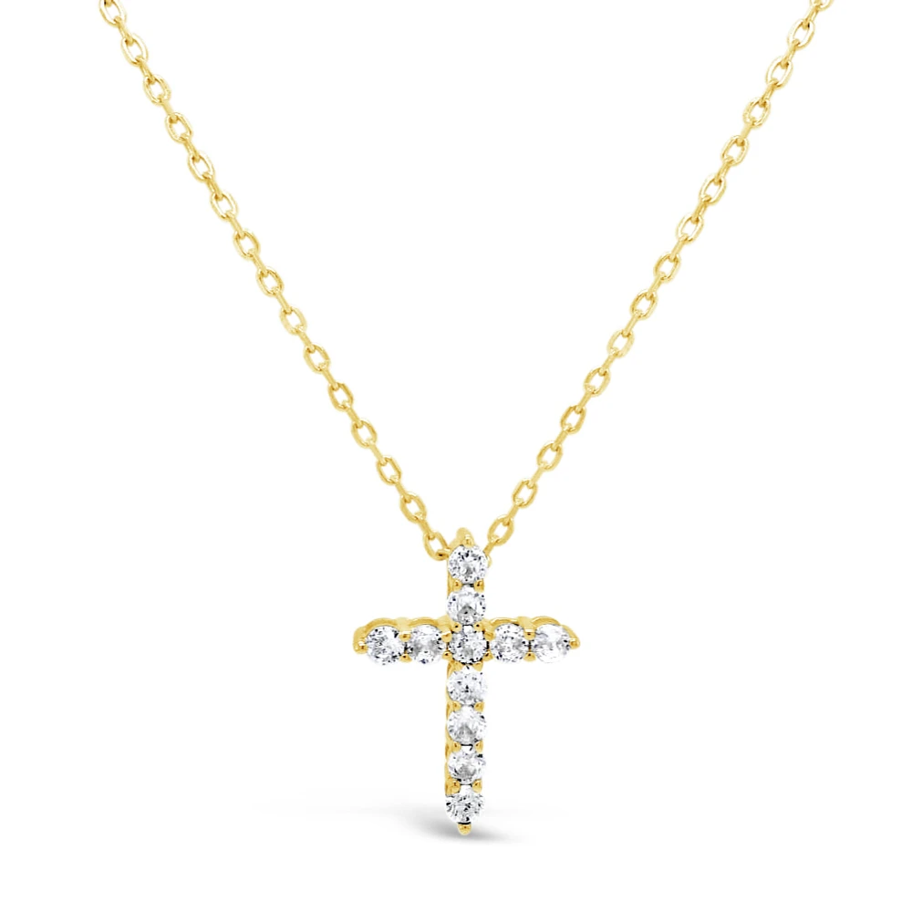 Yellow Gold Plated Sterling Silver Cross  Cubic Zirconia Necklace 155061
