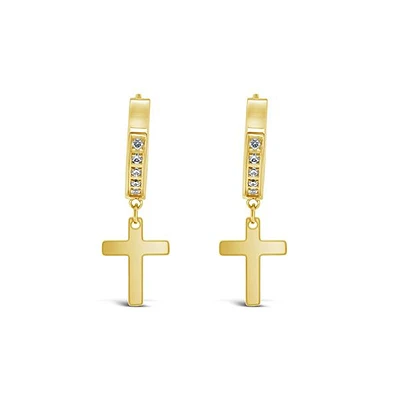 Stainless Steel Cubic Zirconia Gold Cross Huggie Earrings 150104