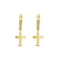 Stainless Steel Cubic Zirconia Gold Cross Huggie Earrings 150104