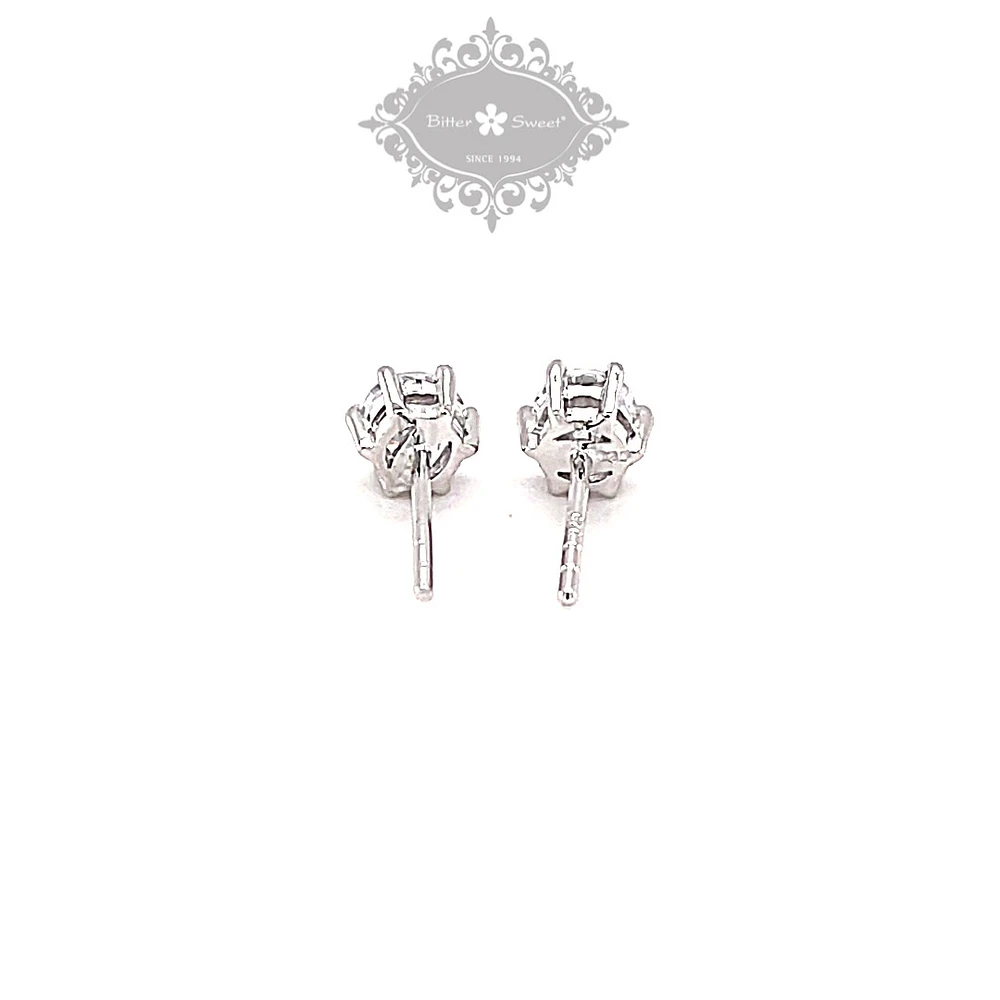 Sterling Silver Cubic Zirconia 8 Hearts 8 Arrows 5mm 6 Claws Studs 122628