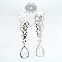 Bridal  Silver Tear Drop Cluster  Long  Cubic Zirconia Earrings 155181
