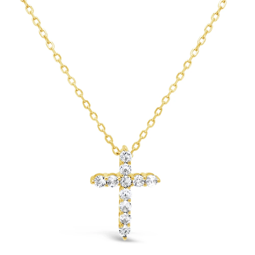 Yellow Gold Plated Sterling Silver Cross Cubic Zirconia Necklace 155061