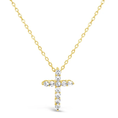 Yellow Gold Plated Sterling Silver Cross  Cubic Zirconia Necklace 155061