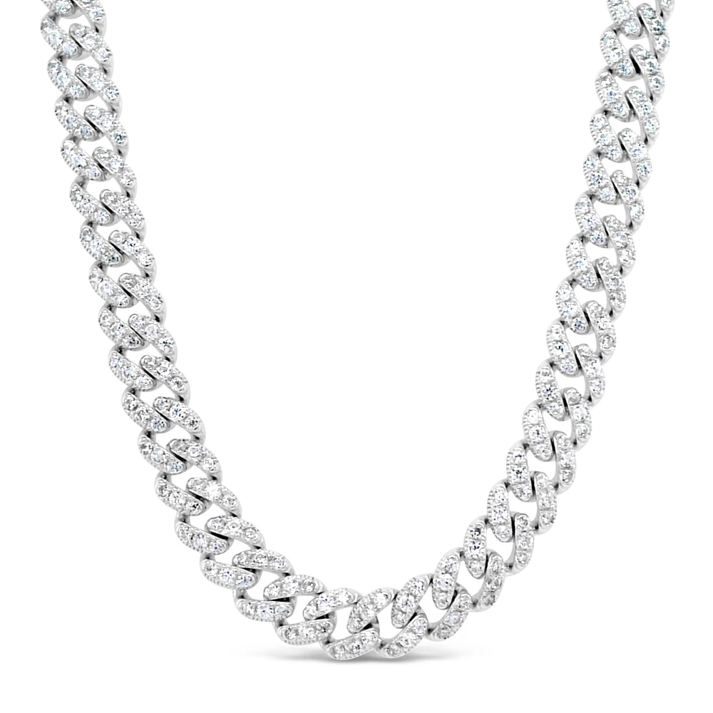 Sterling Silver  Cuban Link  Cubic Zirconia Necklace 155084
