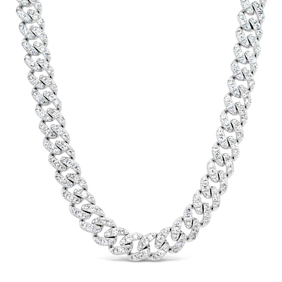 Sterling Silver  Cuban Link  Cubic Zirconia Necklace 155084