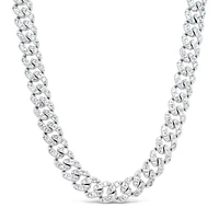 Sterling Silver  Cuban Link  Cubic Zirconia Necklace 155084