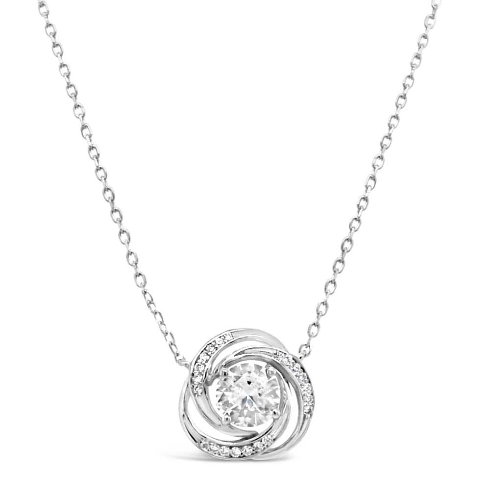 Sterling Silver Round Outline Twist Cubic Zirconia Necklace155048